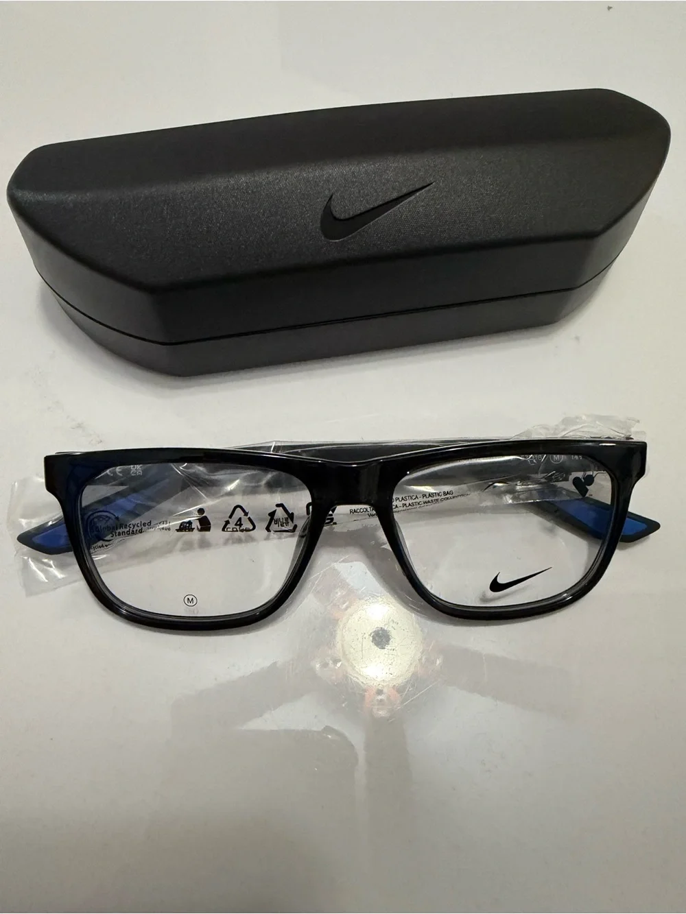 Nike Black and Blue Rectangular Eyeglass Frames